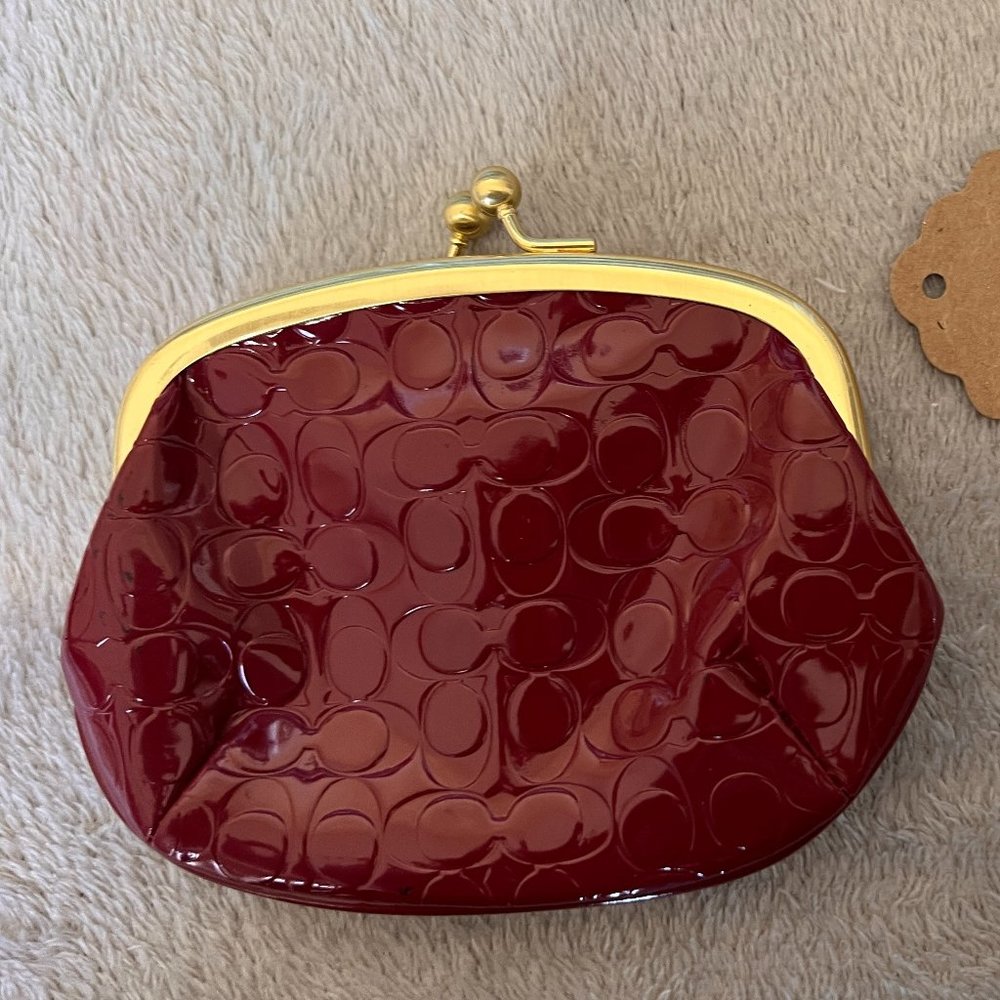 Coach Red Patent Leather Logo Embossed Coin Purse